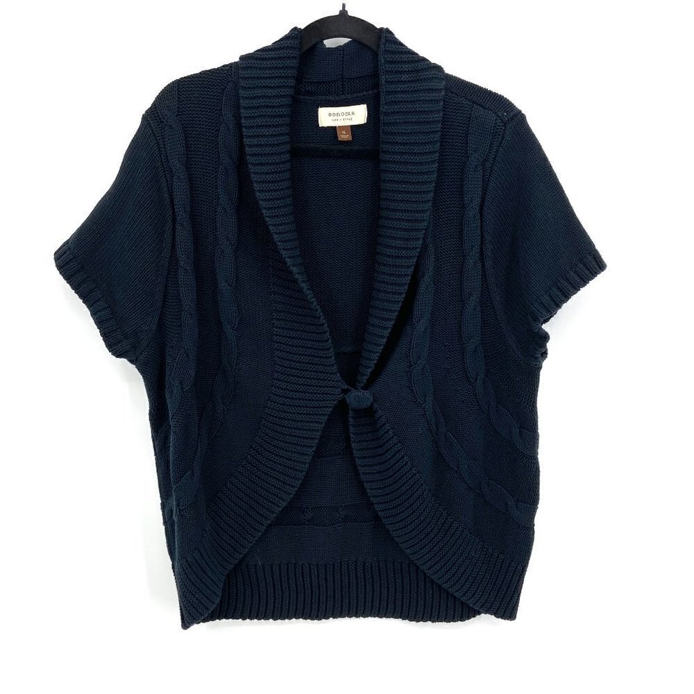 SONOMA Vintage Navy Blue Cable Knit Short Sleeve Cottagecore Sweater Size XL